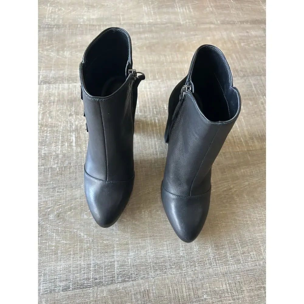 WHBM Kaydyn Ankle Booties Womens 6 Black Leather Velvet Block Heel Shoes NEW